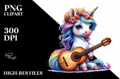 Baby Unicorn with Spanish Guitar PNG Product Image 1