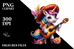 Baby Unicorn with Spanish Guitar PNG Product Image 3