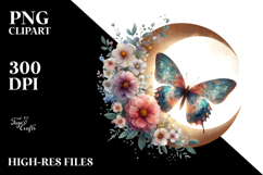 Watercolor Boho Butterfly Half Flowers, High-Res PNG Product Image 2
