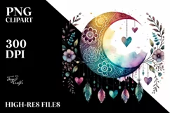 Cute Boho Half Moon with Hanging Hearts PNG Product Image 2