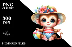 Whimsical Cute Monkey in Beachwear PNG Product Image 2