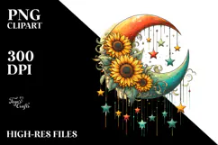 Colorful Half Moon with Sunflowers PNG Product Image 2