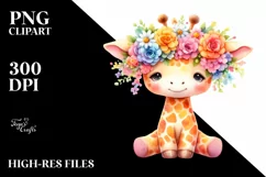Adorable Giraffe with Flower Crown | Clipart Product Image 3