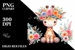 Adorable Giraffe with Flower Crown | Clipart Product Image 1