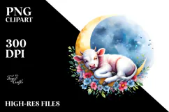 Vibrant Baby Cow Sleeping with Flowers Clipart Product Image 2