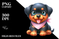 Cute Rottweiler, Watercolor PNG Product Image 2