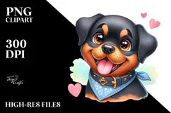 Cute Rottweiler, Watercolor PNG Product Image 2