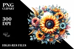 Vibrant Sunflower Wreath Watercolor Clipart Product Image 3