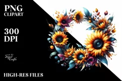Vibrant Sunflower Wreath Watercolor Clipart Product Image 3