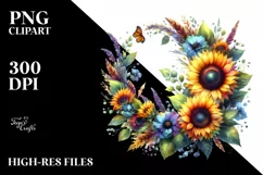 Vibrant Sunflower Wreath Watercolor Clipart Product Image 1