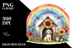 Dog House and Colorful Flowers | Clipart Product Image 1
