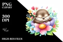 Colorful Baby Otter Watercolor Clipart Product Image 3