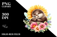 Colorful Baby Otter Watercolor Clipart Product Image 1