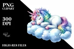 Colorful Baby Unicorn Napping Clipart Product Image 1