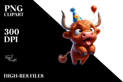 Highland Cow with Party Hat, PNG Product Image 2