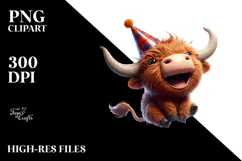 Highland Cow with Party Hat PNG Product Image 2