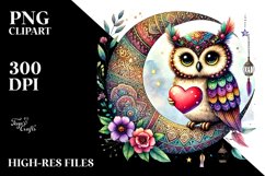 Colorful Owl Holding Heart PNG Product Image 2