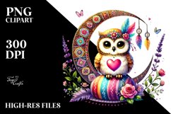 Colorful Owl Holding Heart PNG Product Image 2