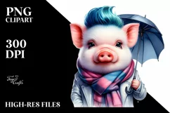 Modest Baby Pig with Umbrella PNG Product Image 1