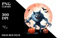 Funny Werewolf Halloween Clipart PNG Product Image 1