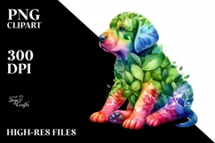 Abstract Puppy with Plant Leaves PNG Product Image 1