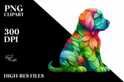 Abstract Puppy with Plant Leaves PNG Product Image 1