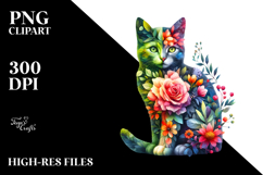 Abstract Vibrant Watercolor Kitten, Transparent PNG Product Image 2