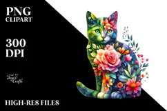 Abstract Vibrant Watercolor Kitten, Transparent PNG Product Image 2