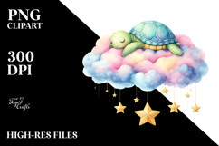 Pastel Turtle Sleeping on Cloud Clipart Product Image 2