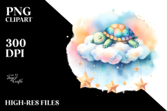 Pastel Turtle Sleeping on Cloud Clipart Product Image 2