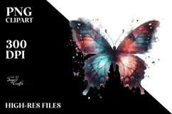Colorful Grungy Butterfly on Cloud of Dust, Watercolor PNG Product Image 2
