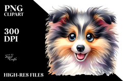 Happy Cartoon Collie, Watercolor PNG Product Image 2