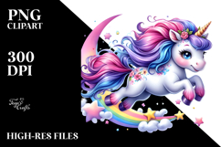 Vibrant Jumping Unicorn, Watercolor PNG Product Image 2