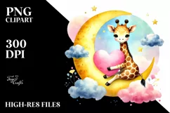 Colorful Giraffe Holding Heart PNG Product Image 2