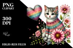 Colorful Cat Holding Heart PNG Product Image 2