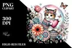 Colorful Cat Holding Heart PNG Product Image 2