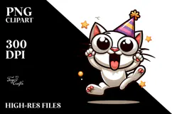 Cartoony Cat with Party Hat PNG Product Image 2