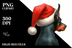 Cute Doberman Pinscher with Santa Hat, Summer PNG Product Image 1