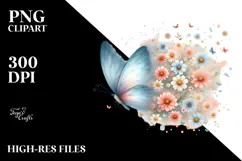 Cute Butterfly Half of Flowers PNG Product Image 2
