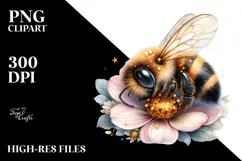 Digital Watercolor with Adorned Baby Bee, Transparent PNG Product Image 2