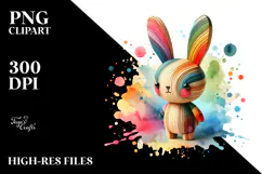 Colorful Wood Bunny PNG Product Image 2