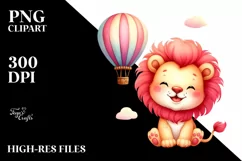 Vibrant Lion Resting on Hot Air Balloon PNG Product Image 2