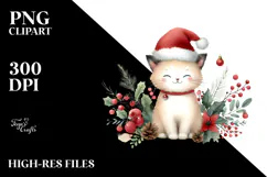 colorful Watercolor Cat with Santa Hat Product Image 2