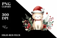 colorful Watercolor Cat with Santa Hat Product Image 3