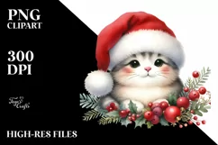 Cute Cat with Santa Hat, Transparent PNG Product Image 3