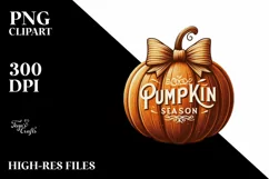Pumpkin with Textured Bow, Pumpkin Season PNG Product Image 3