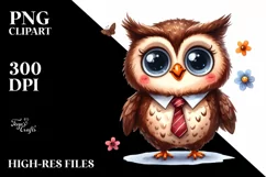 Funny Owl Standing with Sun Hat | Watercolor Clipart Product Image 1