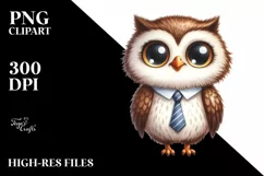 Funny Owl Standing with Tie | Watercolor Clipart Product Image 1