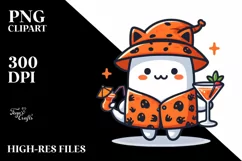 Cute Ghost with Animal Print Holding Cocktail PNG Product Image 3