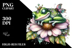 Adorned Baby Frog Sleeping on a Flower PNG Product Image 2